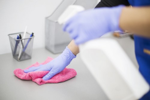 Carpet cleaning technician preparing equipment safely in a domestic setting